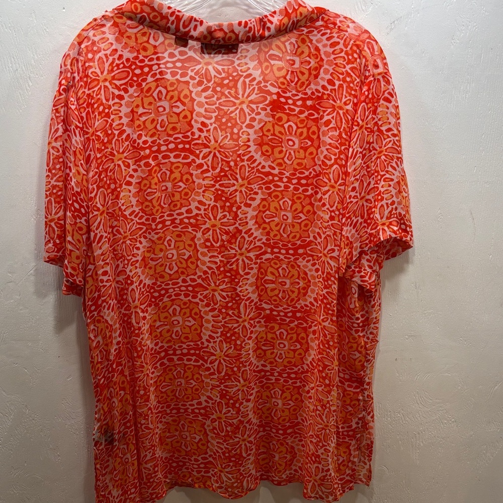 Avenue Feminine Sheer Floral Embellished Button-Down Short-Sleeve Blouse 18/ 20 - Picture 7 of 11